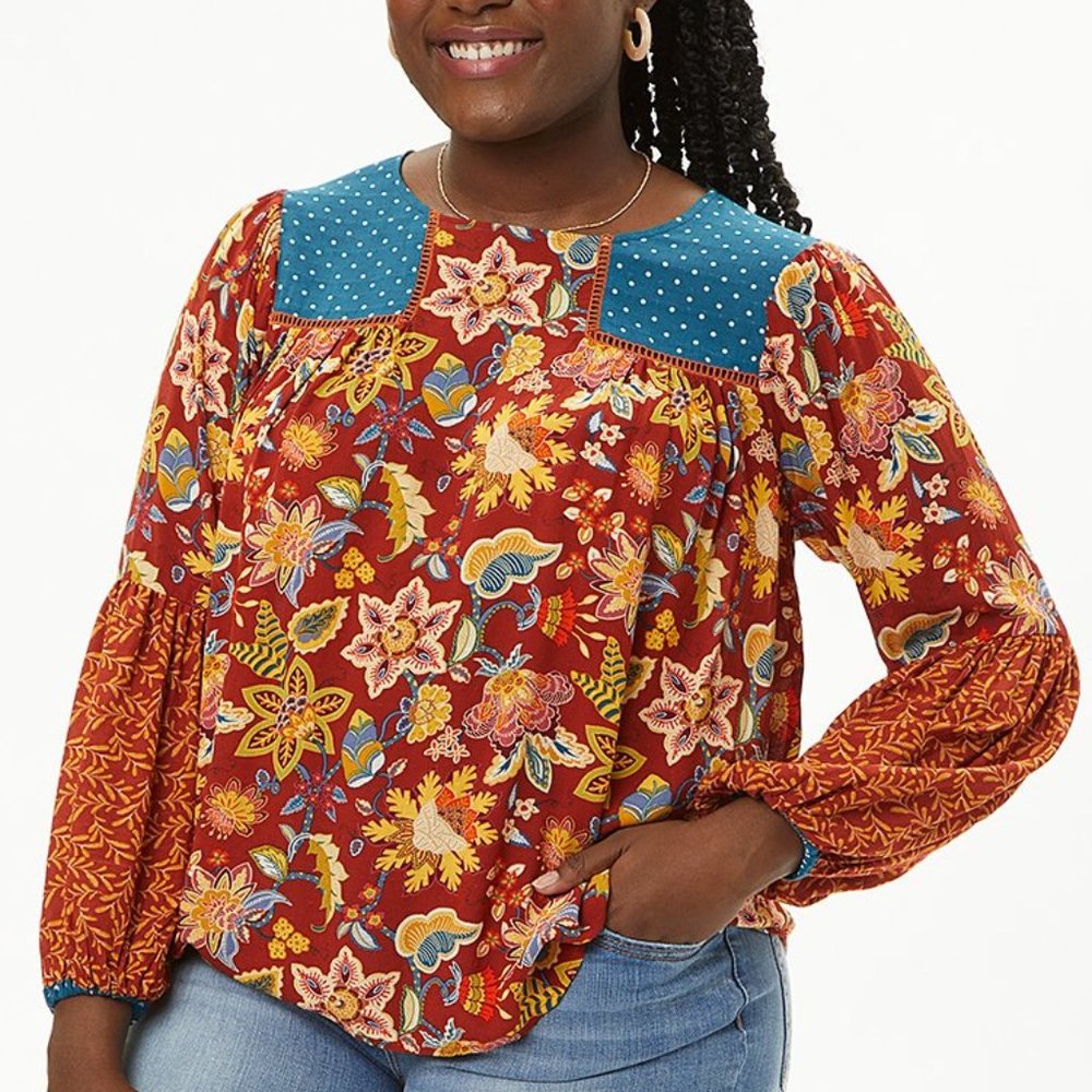 Matilda Jane Orange & Red Floral Garden Mums Crewneck Long Sleeve Top Large